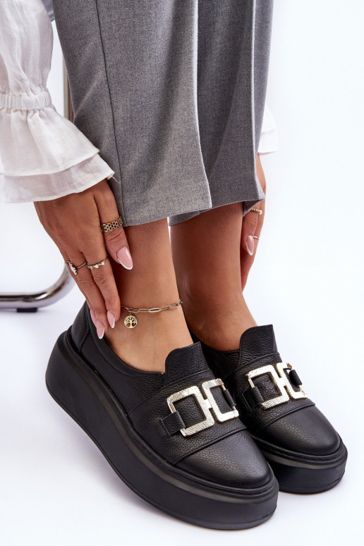 Peau chaussures Féminin avec une plateforme couleur noire LeÀski 3398/2