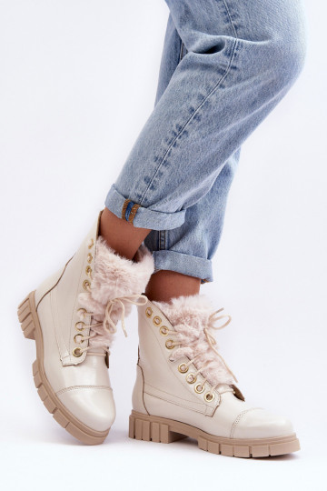 Peau Bottes pour femmes avec un manteau de fourrure couleur ivoire LeÀski 3296