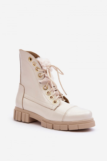 Peau Bottes pour femmes avec un manteau de fourrure couleur ivoire LeÀski 3296 2