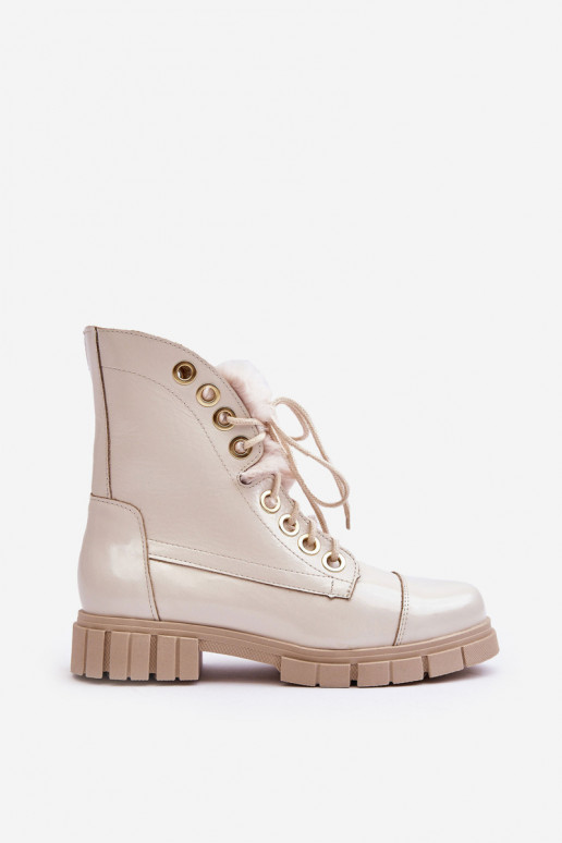 Haut Damenstiefel mit Pelzmantel elfenbeinfarbe LeZuski 3296