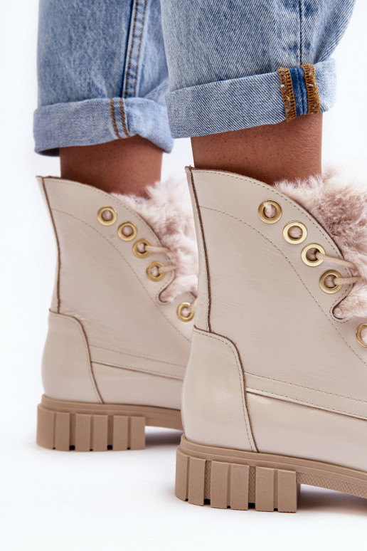 Haut Damenstiefel mit Pelzmantel elfenbeinfarbe LeZuski 3296