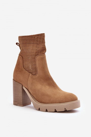 Bottines en daim ajourées pour femmes marron LeĮskis 3386 2