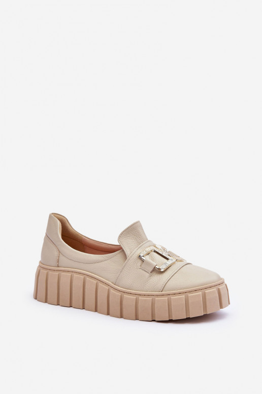 Leer schoenen Dames met platform beige LeInski 3398