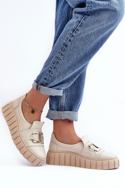 Leer schoenen Dames met platform beige LeInski 3398