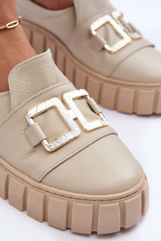 Leer schoenen Dames met platform beige LeInski 3398