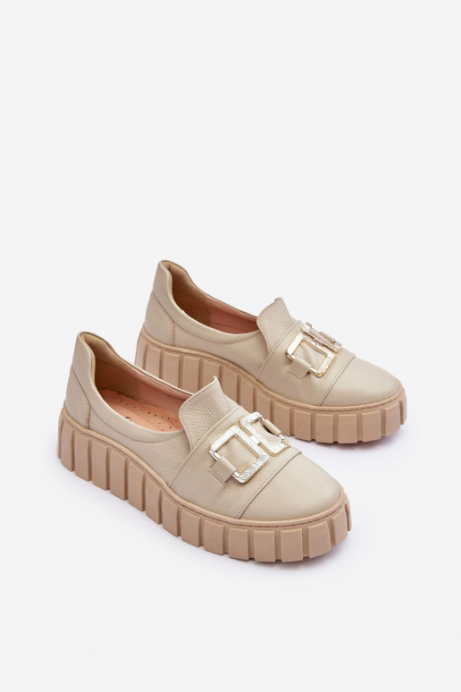 Peau chaussures Féminin avec une plateforme beige LeÀski 3398