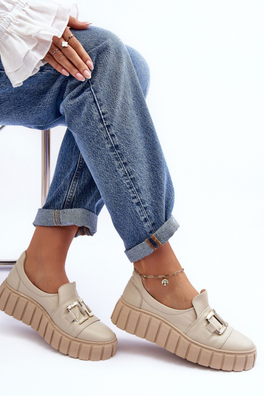 Peau chaussures Féminin avec une plateforme beige LeÀski 3398