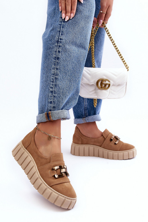 van suède schoenen Dames met platform met ornamenten beige LeInski 3398 van suède schoenen Dames met platform met ornamenten beige LeInski 3398