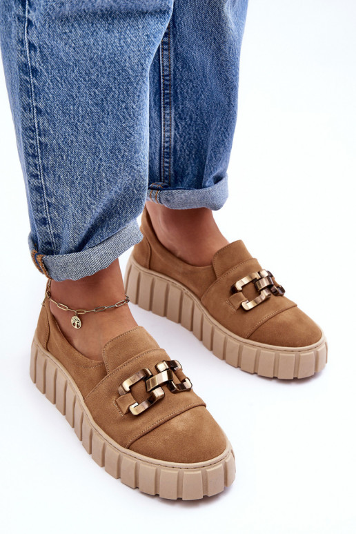 en daim chaussures Féminin avec une plateforme avec des ornements beige LeÀski 3398