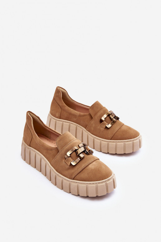 en daim chaussures Féminin avec une plateforme avec des ornements beige LeÀski 3398
