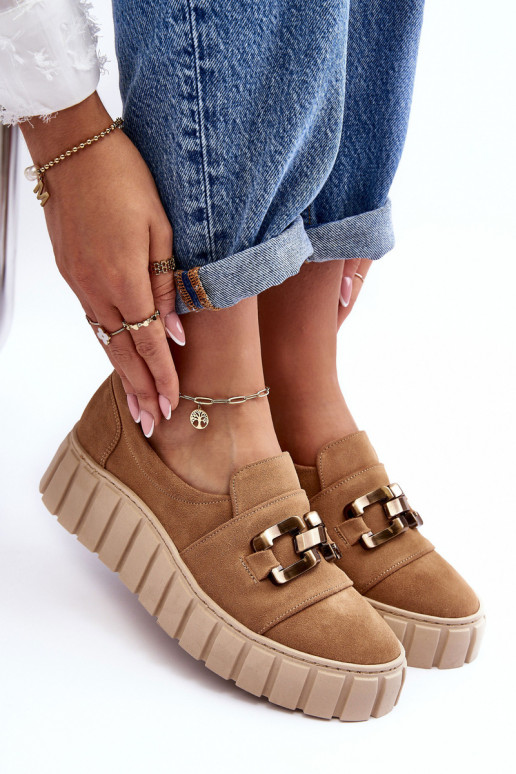 en daim chaussures Féminin avec une plateforme avec des ornements beige LeÀski 3398