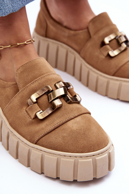 en daim chaussures Féminin avec une plateforme avec des ornements beige LeÀski 3398