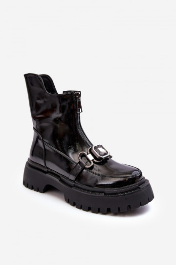 avec effet vernis Féminin Bottes avec fermetures éclair D&A MR870-94 couleur noire 2