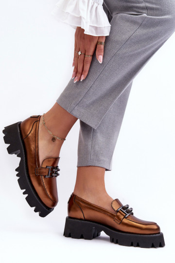 Dames Leer schoenen Mocassins met ornamenten Laura Messi 2699 gouden kleur