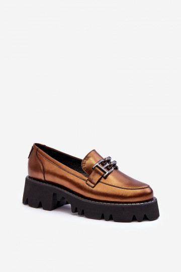 Dames Leer schoenen Mocassins met ornamenten Laura Messi 2699 gouden kleur 2