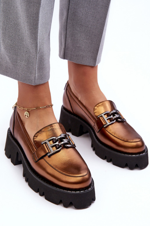 Féminin Peau chaussures Mocassins avec des ornements Laura Messi 2699 couleur dorée