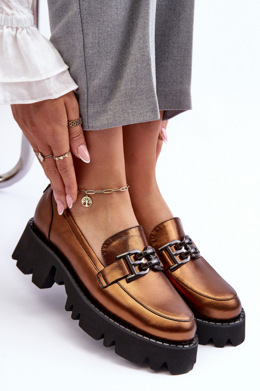 Féminin Peau chaussures Mocassins avec des ornements Laura Messi 2699 couleur dorée