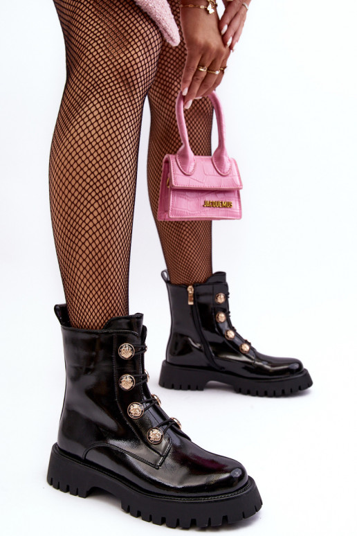 Féminin réchauffer Bottes Avec des décorationsi Guzikami D&A MR870-51 couleur noire