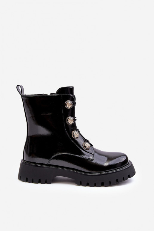 Féminin réchauffer Bottes Avec des décorationsi Guzikami D&A MR870-51 couleur noire