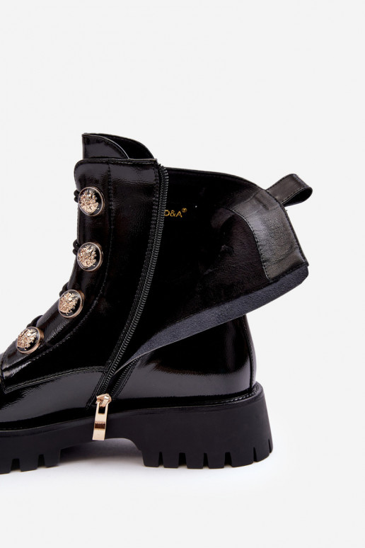 Féminin réchauffer Bottes Avec des décorationsi Guzikami D&A MR870-51 couleur noire