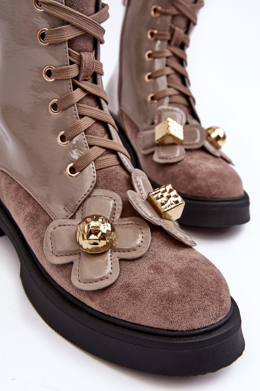 À la mode Féminin Bottes avec fermetures éclair avec de beaux détails D&A MR870-76 gris-marron À la mode Féminin Bottes avec fermetures éclair avec de beaux détails D&A MR870-76 gris-marron