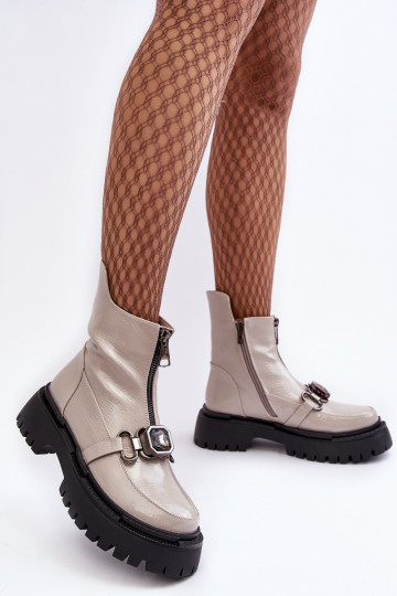avec effet vernis Féminin Bottes avec fermetures éclair D&A MR870-94 couleur grise