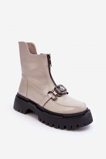 avec effet vernis Féminin Bottes avec fermetures éclair D&A MR870-94 couleur grise 2