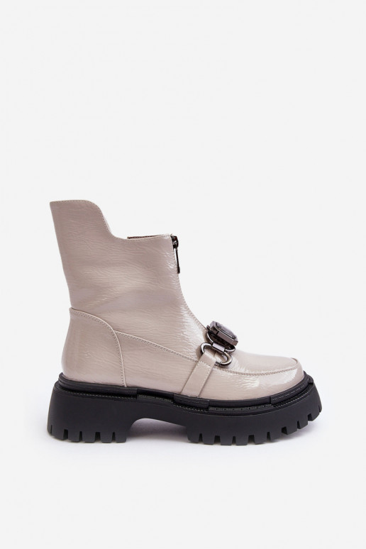 avec effet vernis Féminin Bottes avec fermetures éclair D&A MR870-94 couleur grise avec effet vernis Féminin Bottes avec fermetures éclair D&A MR870-94 couleur grise