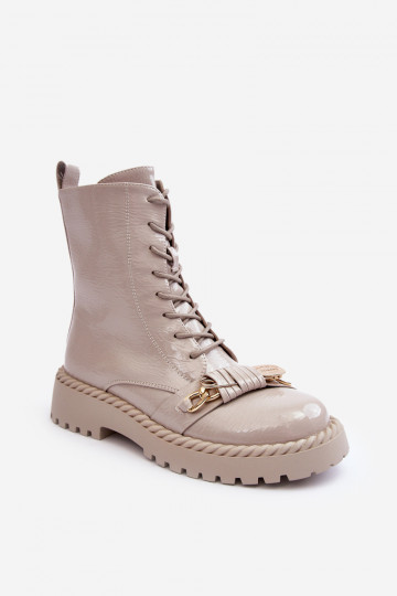 Féminin avec effet vernis Bottines de travail avec des ornements D&A MR870-67 couleur grise 2
