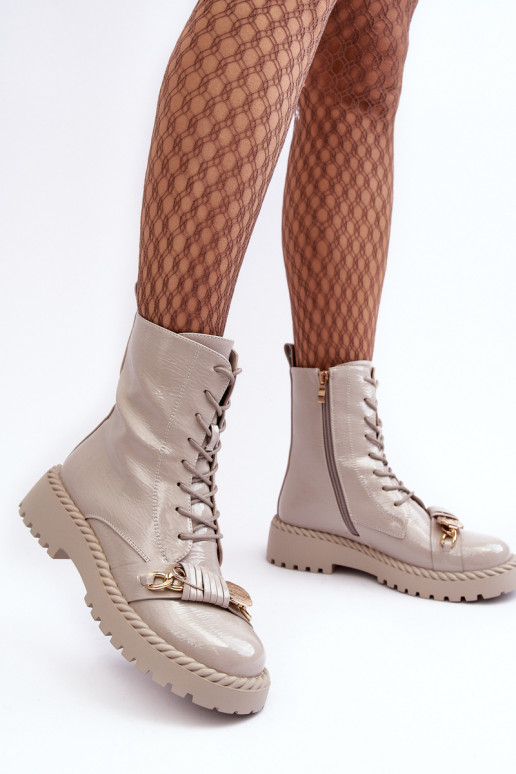 Dames met lakeffect Enkellaarsjes voor Inerknemers met ornamenten D&A MR870-67 grijs Dames met lakeffect Enkellaarsjes voor Inerknemers met ornamenten D&A MR870-67 grijs