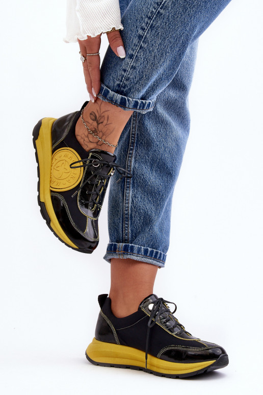 Féminin baskets Peau Il fautciejka 06295-01 Noir et-couleur jaune Féminin baskets Peau Il fautciejka 06295-01 Noir et-couleur jaune