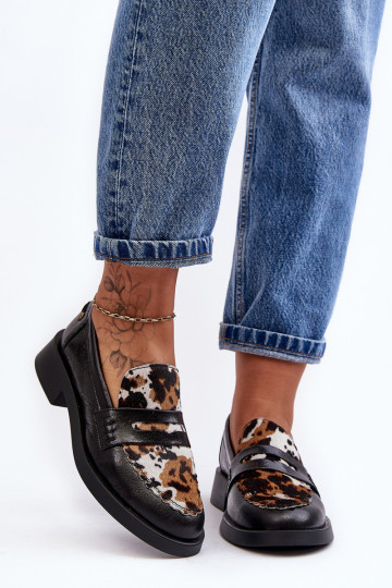 Mocassins en cuir pour femmes noires Tai turiciejka 06250-01