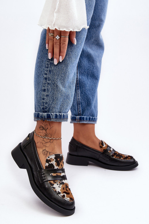 Peau chaussures mocassins pour femmes Il fautciejka 06250-01 couleur noire