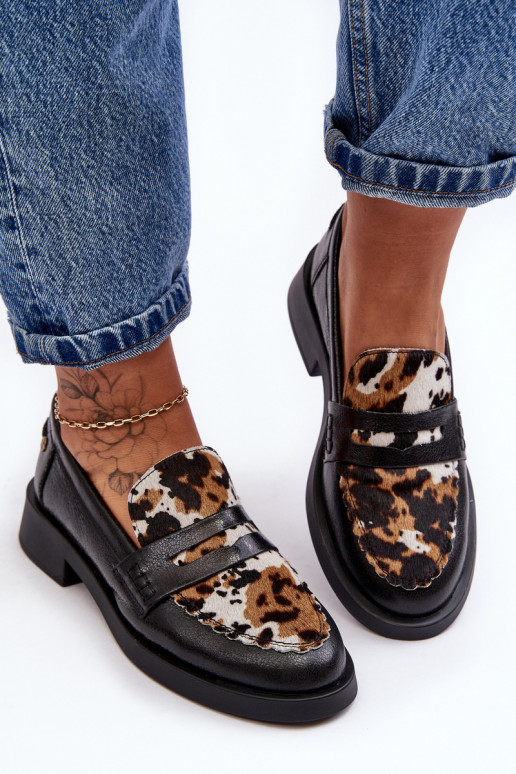 Peau chaussures mocassins pour femmes Il fautciejka 06250-01 couleur noire