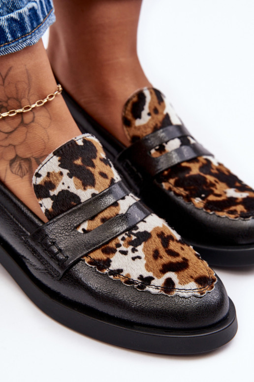 Peau chaussures mocassins pour femmes Il fautciejka 06250-01 couleur noire