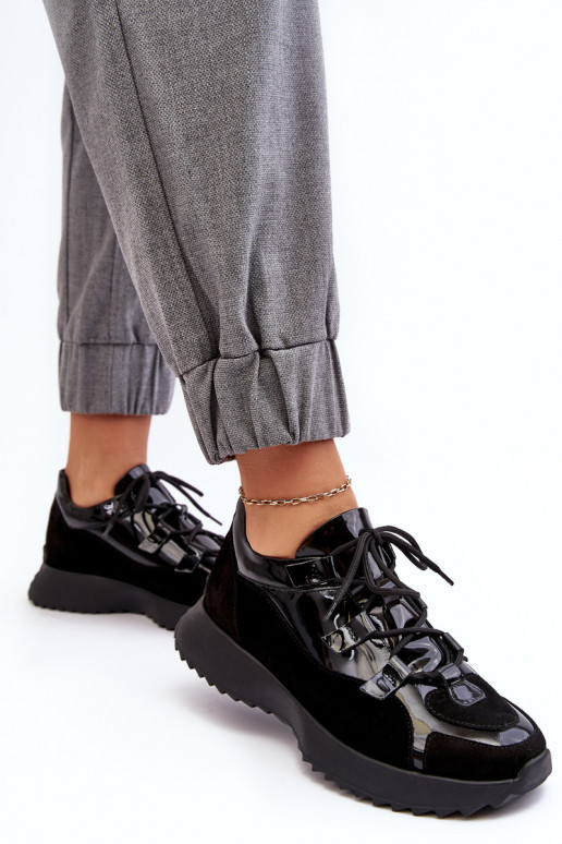 Peau avec effet vernis baskets Féminin M01/2 Zazoo couleur noire Peau avec effet vernis baskets Féminin M01/2 Zazoo couleur noire