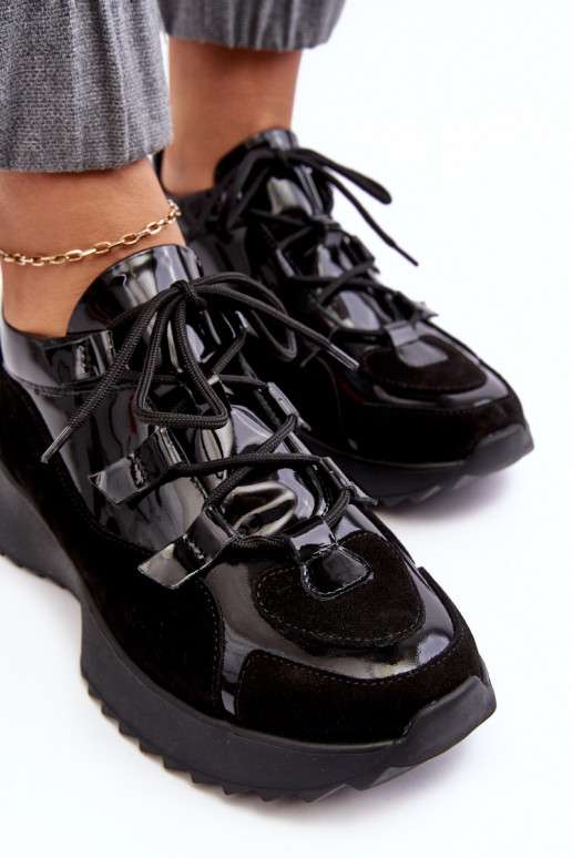 Peau avec effet vernis baskets Féminin M01/2 Zazoo couleur noire Peau avec effet vernis baskets Féminin M01/2 Zazoo couleur noire