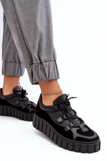 Féminin Peau baskets avec une plateforme M01/1 Zazoo couleur noire