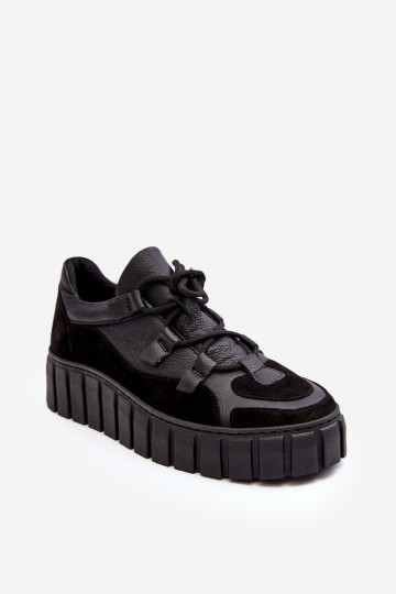 Féminin Peau baskets avec une plateforme M01/1 Zazoo couleur noire 2