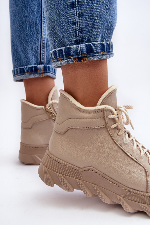 opInarmen Leer Dameslaarzen met platform beige Lemar Jevette