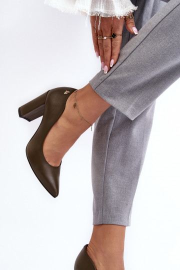 Leer Schoenen met hakken Laura Messi 2624/227 kaki kleuren