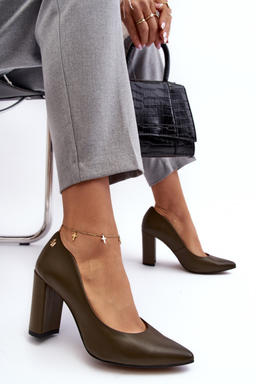 Peau Chaussures avec des talons Laura Messi 2624/227 couleur kaki Peau Chaussures avec des talons Laura Messi 2624/227 couleur kaki