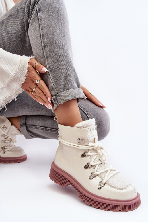 mit Lackeffekt Haut Stiefel Schuhe Feminin GOE MM2N4083 Zueiße Farbe mit Lackeffekt Haut Stiefel Schuhe Feminin GOE MM2N4083 Zueiße Farbe