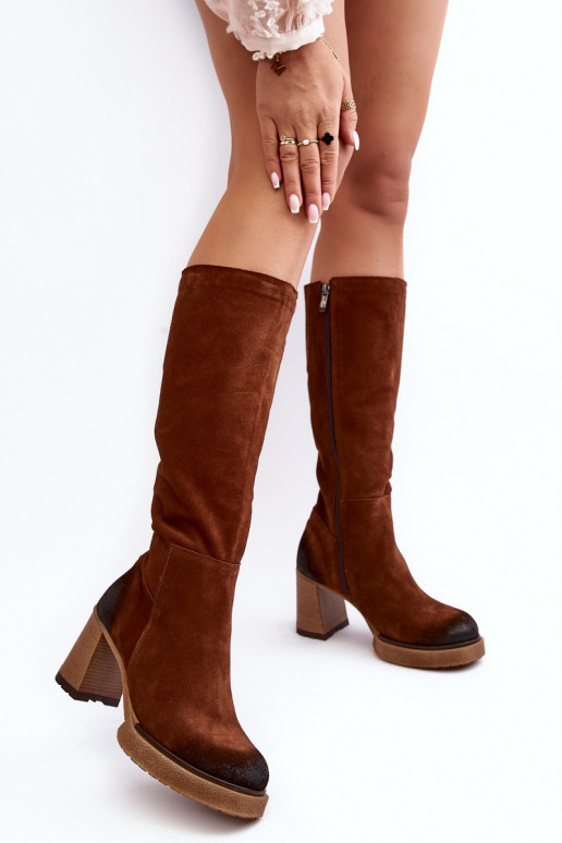 van suède dameslaarzen met hakken Vóór de knie Lemar donker bruin Ceraxa
