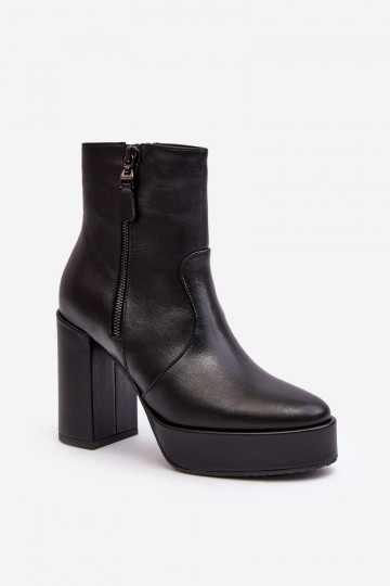 Bottines femme en cuir naturel avec des talons et plateformei Laura Messi 2690 couleur noire 2