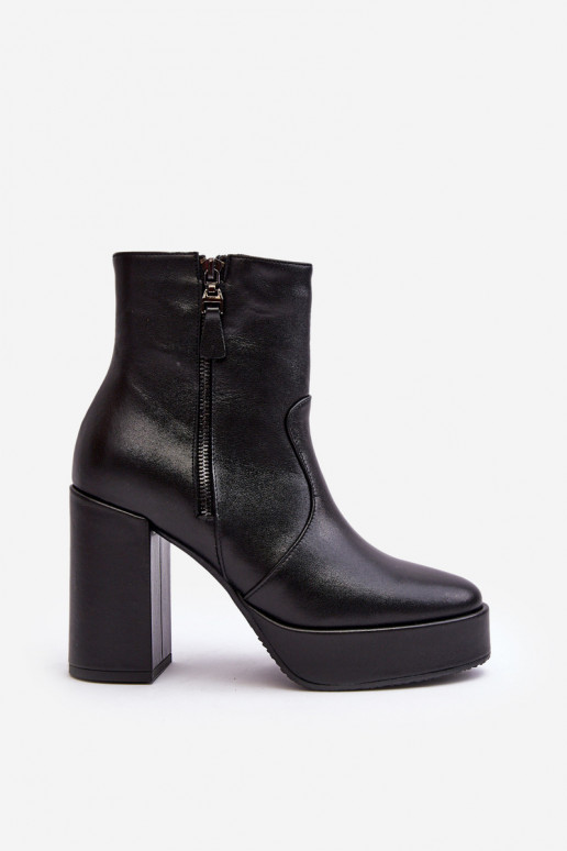 Bottines femme en cuir naturel avec des talons et plateformei Laura Messi 2690 couleur noire