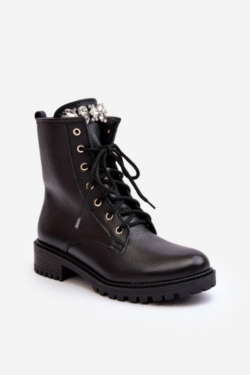 Leren dames werkankle boots met ornamenten Zazoo 1757 zwarte kleur 2