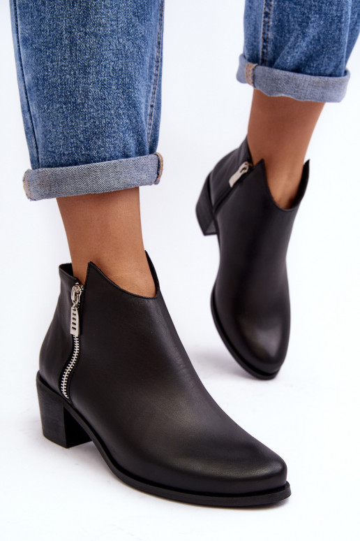 Peau Bottes pour femmes Avec un dessus bas avec des talons Avec curseurs couleur noire Annaja