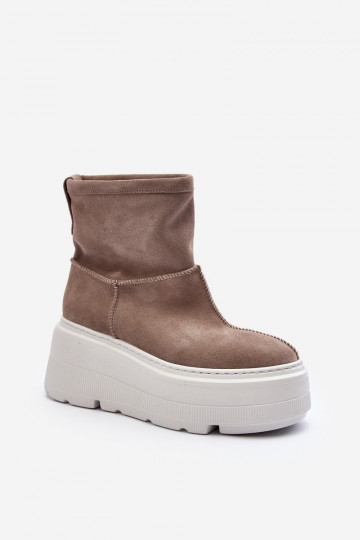 Leer Dames Laarzen met trendy massieve zolen beige Zazoo 3424