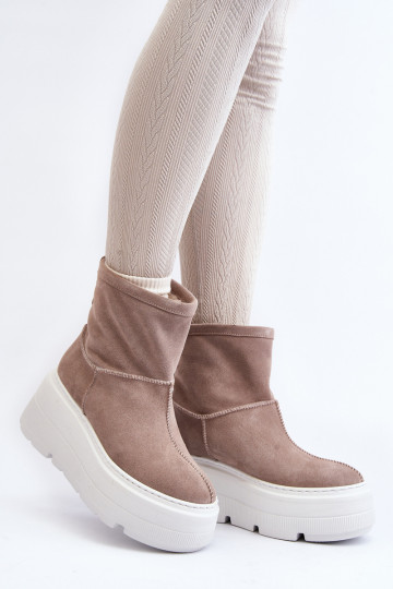 Leer Dames Laarzen met trendy massieve zolen beige Zazoo 3424 2